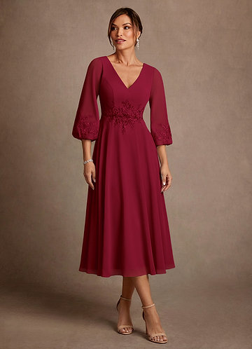 Azazie Ana Mother of the Bride Dresses Vestido Borgonha de Chiffon de Linha A com Renda image1