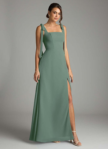 Azazie Debra Bridesmaid Dresses Eucalyptus A-Line with Pockets Chiffon Convertible Dress image1