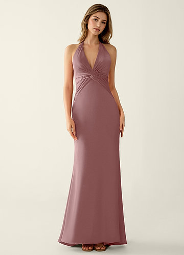 Clio Rose Poussiéreuse Robe de bal sirène en satin à col V image1
