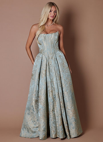 Vestido Acero Dorado Largo Lesley front