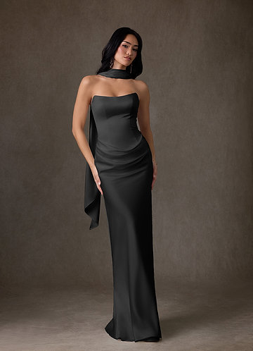 Samantha Wedding Dresses Black Sheath Strapless Stretch Satin Dress image1