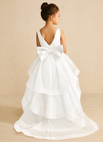 Azazie Pumpkin Flower Girl Dresses Ivory A-Line Convertible Tulle Dress image1 0