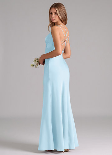 Azazie Suttona Brudtärneklänningar Klä av A-Linje i Stretch Satin Plisserad Himmelsblå image1