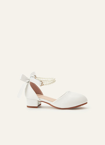 Satin Bow Pearl Strap Girl's Block Heels for Little & Big Kids front