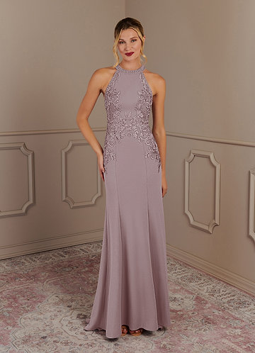 Azazie Tyra Mother of the Brides Dresses Vintage Mauve Mermaid Halter Lace Stretch Crepe Dress image1 0