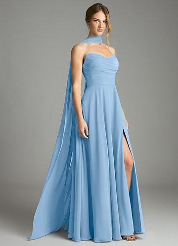 Azazie Ayla Abiti da Damigella Abito A-Line in Chiffon Scollo a Cuore Azzurro Polvere image1