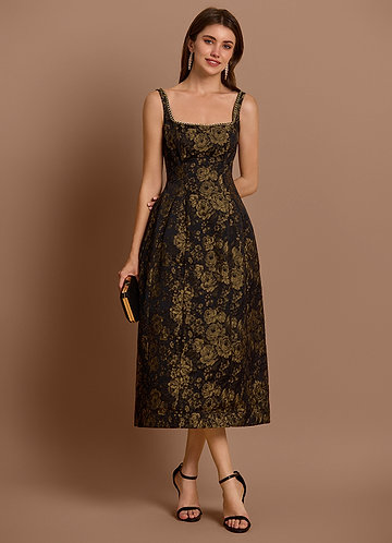 Zara Gold Black Midi Dress image1