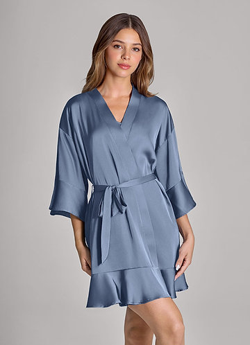 front Matching Color Ruffled Satin Robe