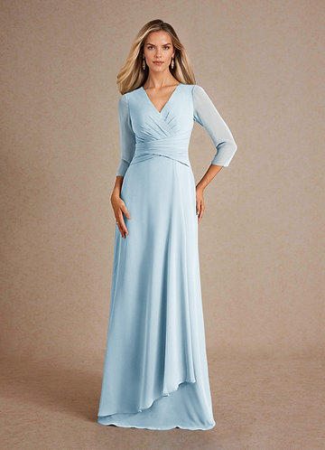 Azazie Mayfield Abiti da Mamma Sposa Abito A-Line in Chiffon Plissettato Azzurro image1