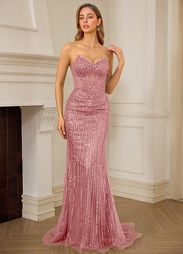 Katheron Rosa Abito da ballo con corsetto a sirena in tulle con perline image1