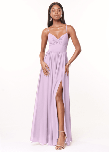 Azazie Zeya Bridesmaid Dresses Frosted Lilac A-Line V-Neck Pleated Chiffon Dress image1