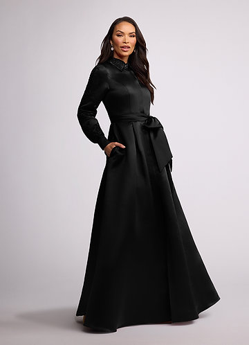 Azazie Ruth Mother of the Brides Dresses Black A-Line Lace Matte Satin Dress image1