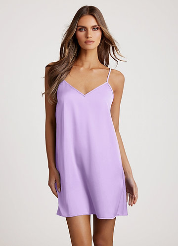 front Lilac Matching Color Classic Satin Slip Dress