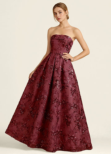 Iriseam Burgundy Sequin Embroidery Prom Dress image1