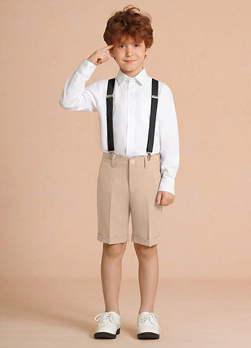 front Oliver Tan Boy Shorts Suit 3-Piece Set