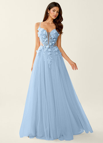 Eulalie Taivaansininen 3D-kukkia korsettityylinen nauhaselkäinen tanssiaismekko image1