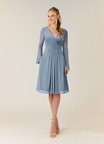 Azazie Teraso Mother of the Brides Dresses Dusty Blue A-Line Pleated Mesh Dress image1