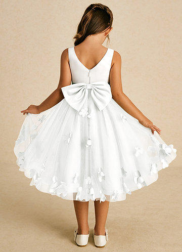 Azazie Sprout Flower Girl Dresses Ivory A-Line Bow Tulle Dress image1