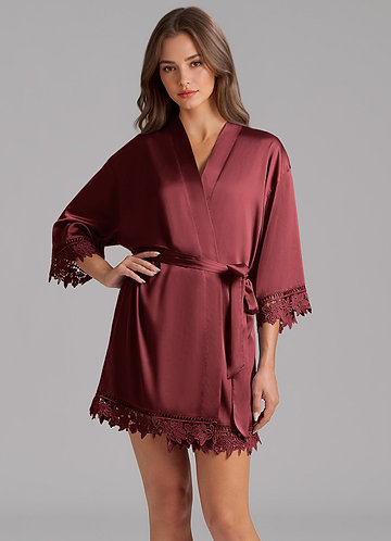 front Matching Color Satin Lace Robe