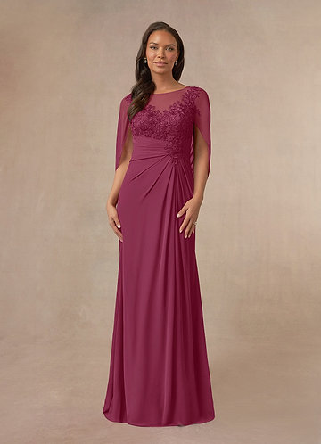 Azazie Hera Mother of the Bride Dresses Mulberry A-Line Lace Capelet Chiffon Dress image1