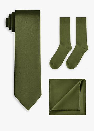 front Matching Stretch Satin Wide Tie & Pocket Square & Socks Set