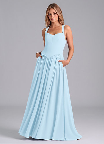 blue dress for baby girl Plunging V-Neck Long Prom Dress with Corset Bodice Rosewood / 10 main image 1
