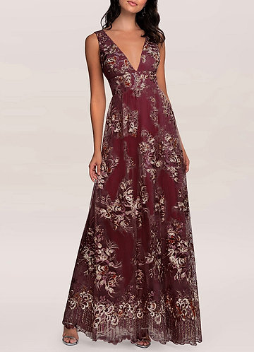 front_AZ Occasions Romantic Adventure {Color} Embroidery Tulle Maxi Dress