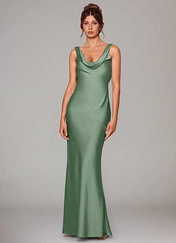 Azazie Rylina Bridesmaid Dresses Matcha Mermaid Stretch Satin Dress image1