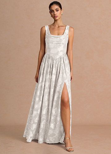 basque waist wedding guest dress Serafina Basque Waist Cream Gown