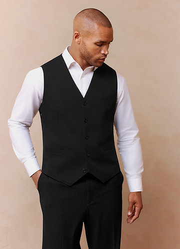 front Savile Negro Chaleco de traje de mezcla de lana