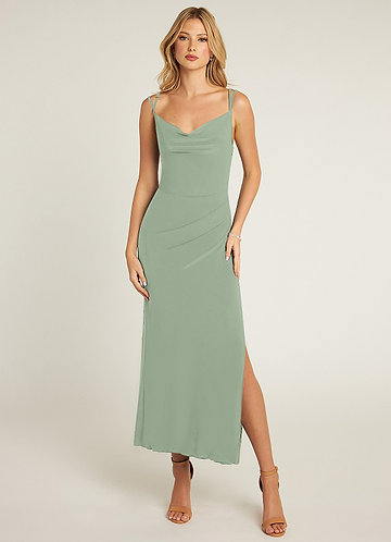 Luxe High Neck Ruched Midi Dress, Eucalyptus, Dresses