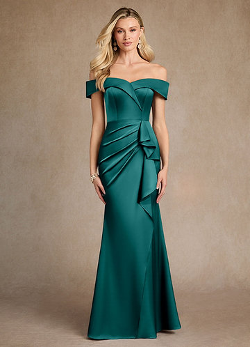 Azazie Laredo Vestidos de Madre de la Novia Vestido de Pavo Real de Satén Elástico de Sirena con Vestidos sin tirantes image1