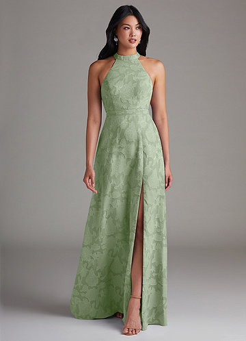 Azazie Clarice Brautjungfernkleider A-Linie Seitliche Cut-Outs Blumen-Burnout Kleid Staubiger Salbeigrün image1
