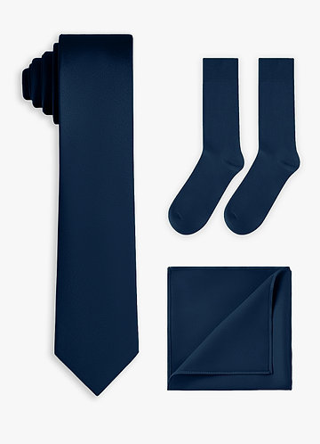 front Matching Stretch Satin Skinny Tie & Pocket Square & Socks Set