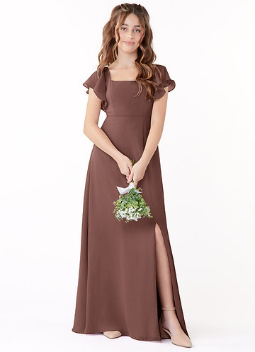 brown junior bridesmaid dress Cicinia Crinkle Chiffon Junior Bridesmaid Dress, Chocolate