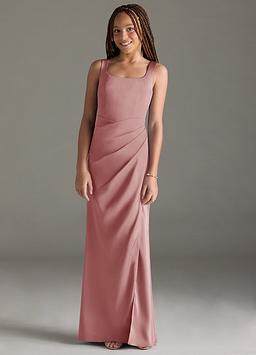 Azazie Mero Junior Vestido de Rosa Polvorienta de Satén Elástico de Corte Sirena con Plisado image1
