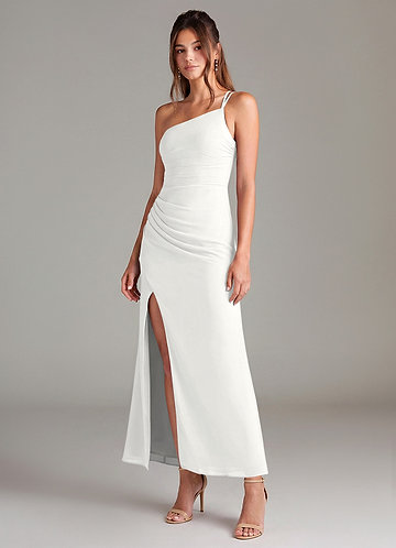 Azazie Eren Bridesmaid Dresses White Mermaid One Shoulder Chiffon Dress image1