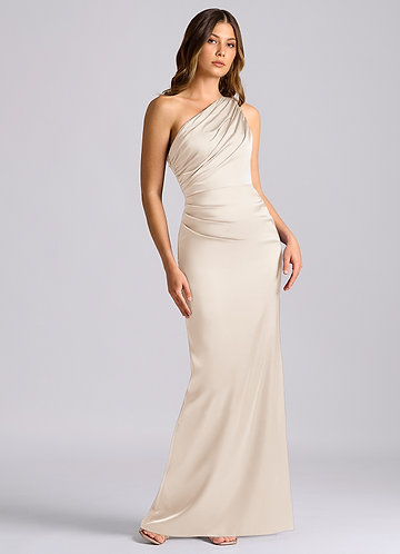 azazie white alabaster bridesmaid dress Azazie Capri White Alabaster Stretch Satin Bridesmaid Dresses
