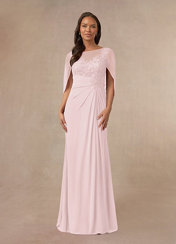 Azazie Hera Mother of the Brides Dresses Blushing Pink A-Line Lace Capelet Chiffon Dress image1