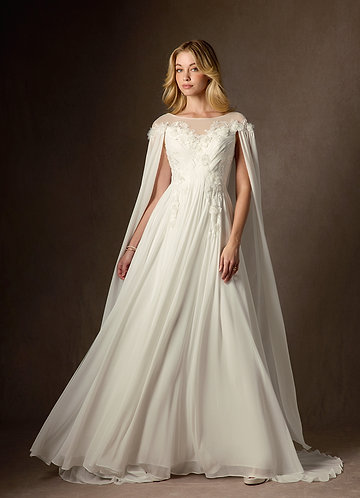 Azazie Linnea Vestidos de Novia Vestido de Crema de Gasa de Corte en A con Scoop image1