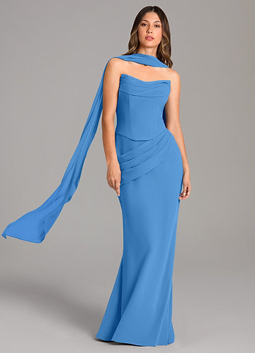 Azazie Sorrel Vestidos Dama de Honor Vestido de Azul Grisaceo de Gasa de Corte Sirena con Corsé image1