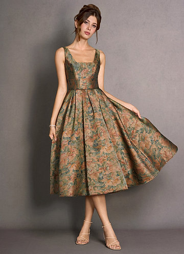 Katel Vintage Teal Midi Dress image1 0