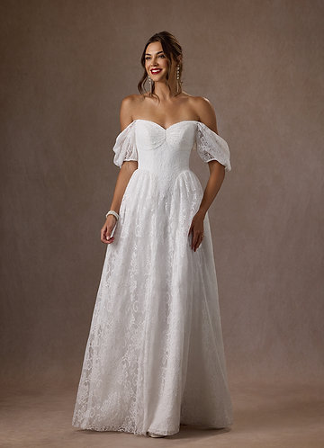 Azazie Britt Wedding Dresses Diamond White A-Line Sweetheart Neckline Lace Dress image1