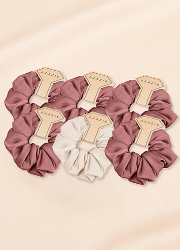 front Six-Piece Mixed Color Bridesmaid Stretch Satin Over Size Scrunchie Set