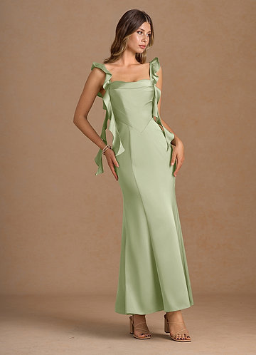 blue dress for baby girl Lucia Sage Green Off The Shoulder And Skinny Straps Cowl Back Bridesma main image 0