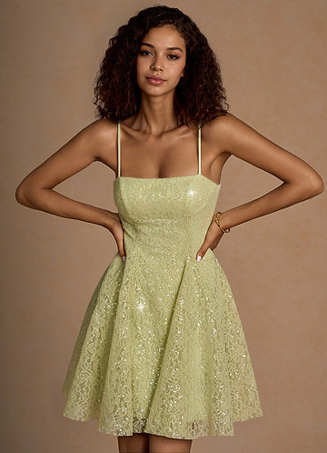 Xenia Verde Polveroso Mini abito con paillettes image1
