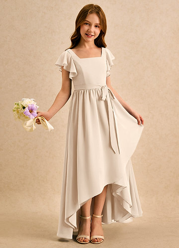 Azazie Milly Girls Formal Flower Girl Dresses White Alabaster A-Line Pleated Chiffon Dress image1