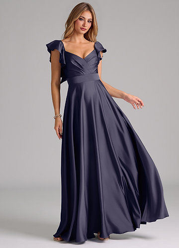 Azazie Leilani Bridesmaid Dresses Stormy A-Line Ruched Stretch Satin Dress image1
