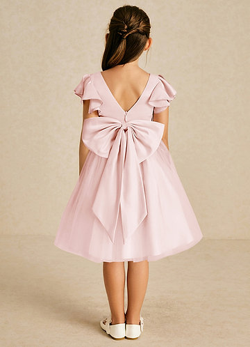 Azazie Kaeya Flower Girl Dresses Blushing Pink A-Line Bow Tulle Dress image1