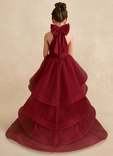 Azazie Bev Flower Girl Dresses Burgundy A-Line Convertible Tulle Dress image1